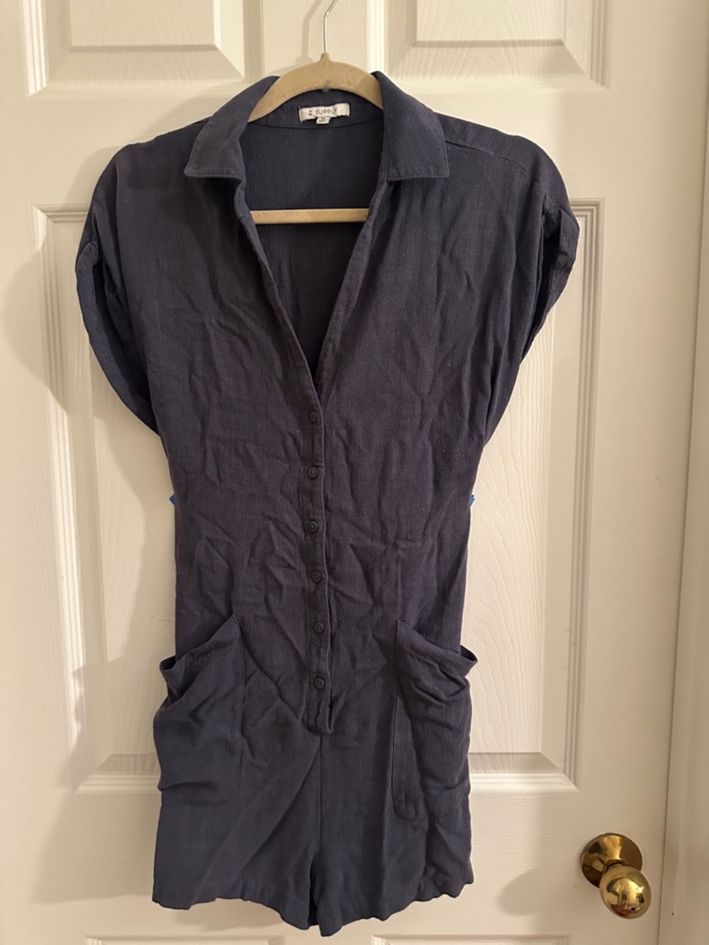 Z Supply Navy Button-Front Short Jumpsuit Romper
